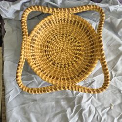 Vintage Miniature Gullah South Carolina Sweet Grass Double Handled Round Basket