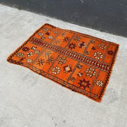 Vintage Handknotted Afghan Rug - 61” x 35.5”