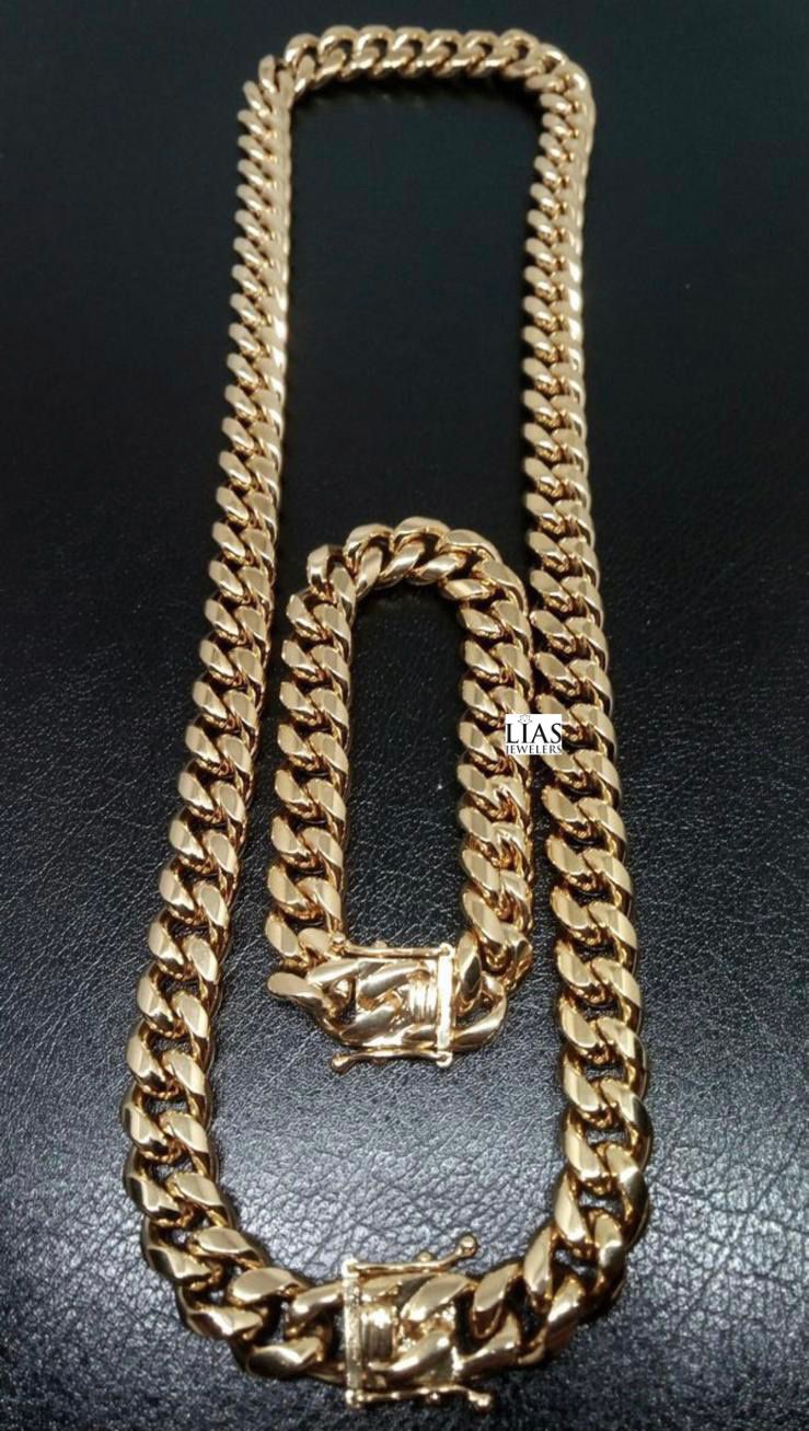 New 18k Yellow Gold Cuban Link Chain And Bracelet 