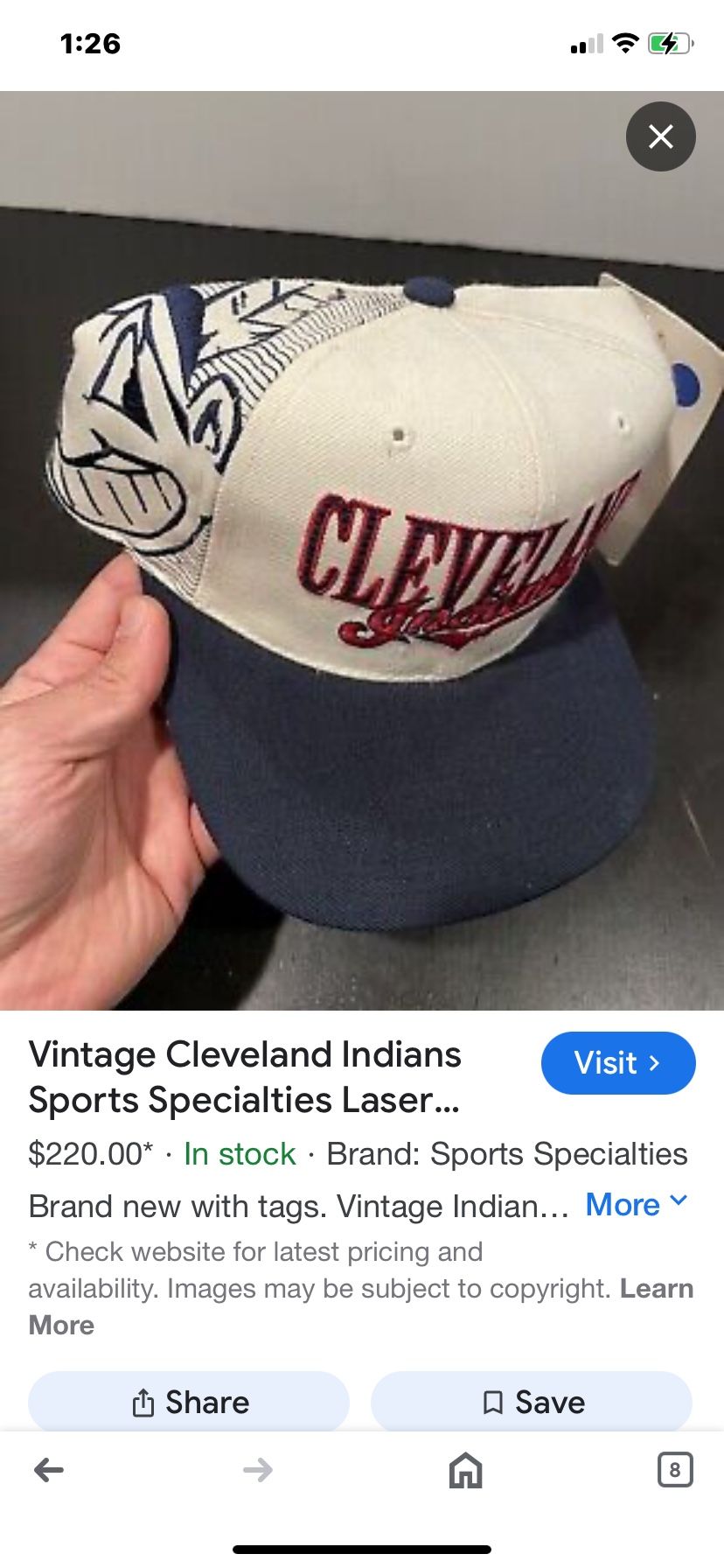 Vintage Cleveland Indians Ballcap