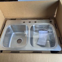 KOHLER Verse 33 in. Drop-in Double Bowl 18-Gauge Stainless Steel Kitchen Sink with 4-Holes 