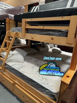 Twin full natural bunk bed with trundle new cama Bonita colchones nuevos