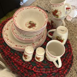 Christmas Dinner Dishes And Glasses