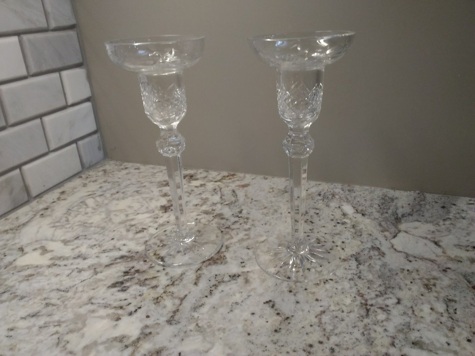 A pair of Wedgwood Crystal Candleholders / Candle Holders / Candlesticks / Candle Sticks