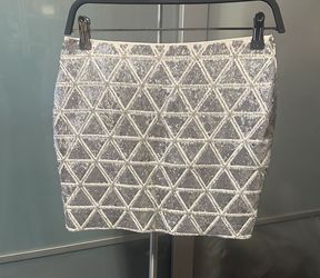 Silver Geometric Sequin Skirt