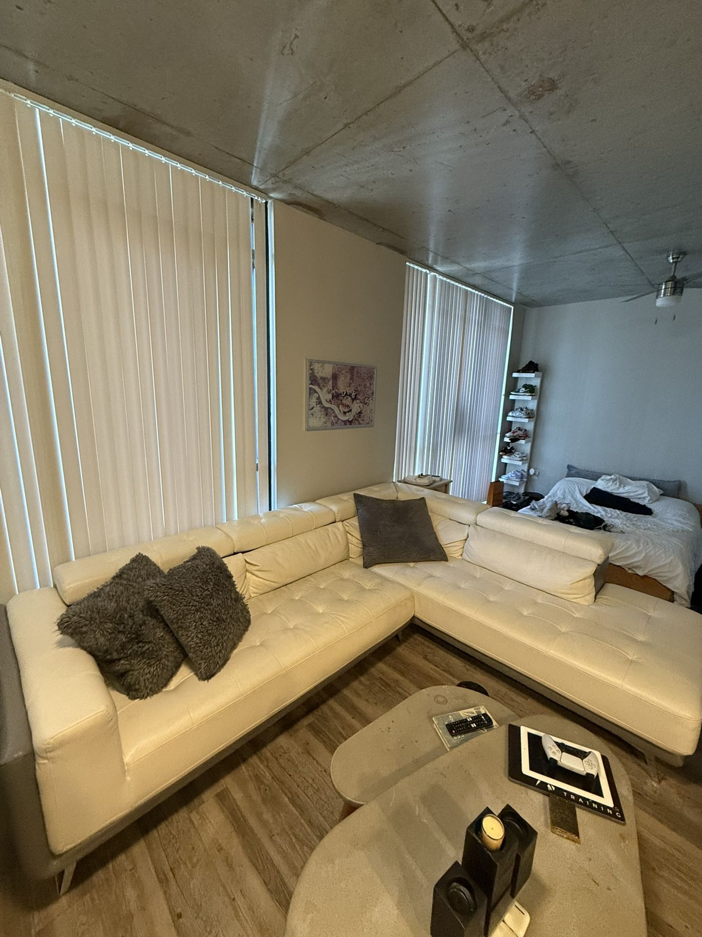 White And Grey Sectional And Reclining Chair