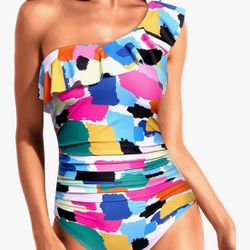 Tempt Me Women One Piece Swimsuits Tummy Control One Shoulder Bathing Suits Ruffle Swimwear