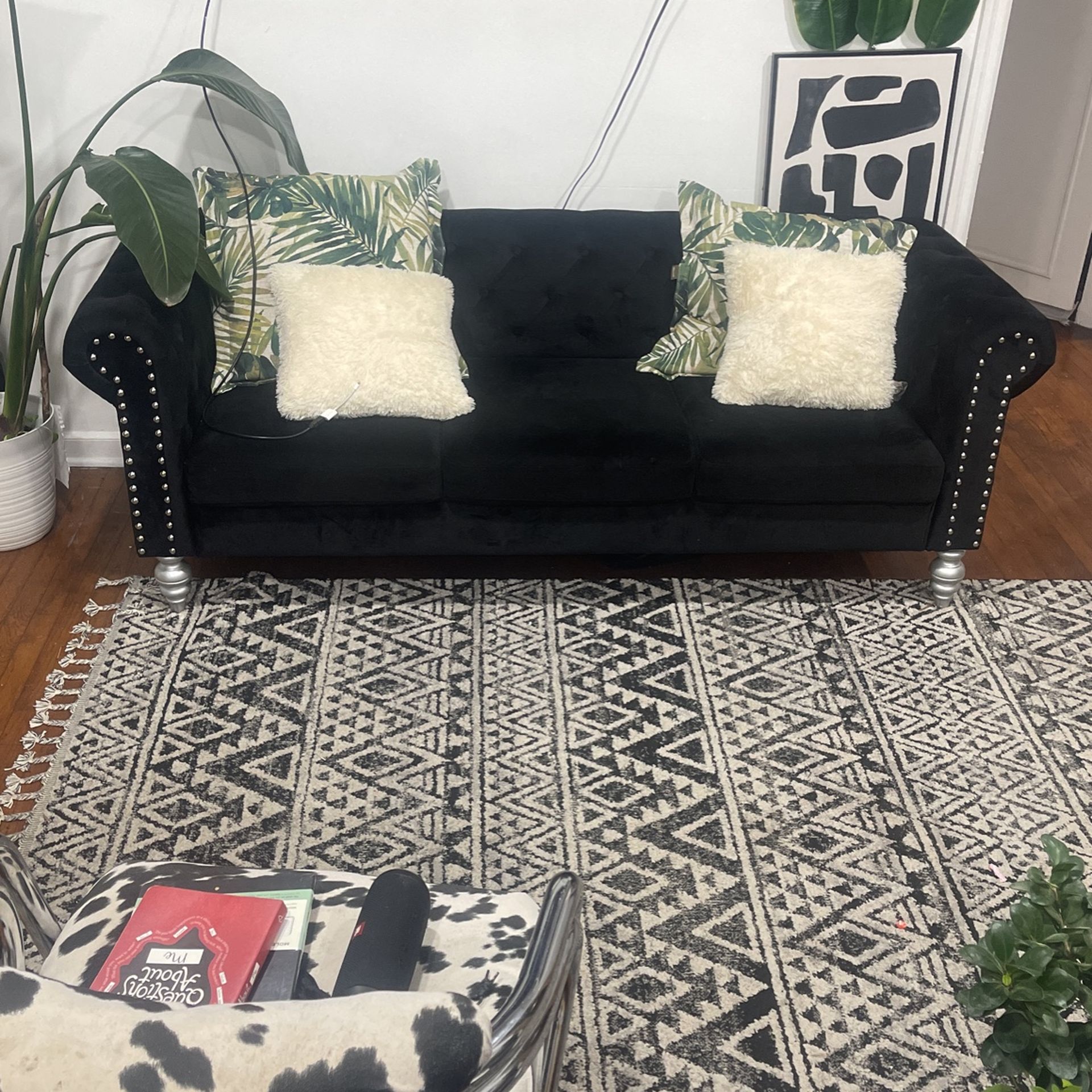 Beautiful Black Velvet Sofa