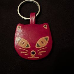 Pink Leather Cat Keychain
