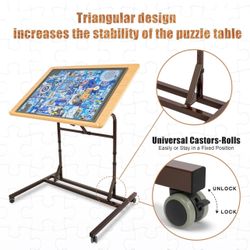 Adjustable Wooden Jigsaw Puzzle Table with Wheels, Fits (contact info removed) Piece Puzzles 