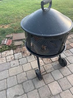 Outdoor Metal Fire Pit with Lid and Wheels