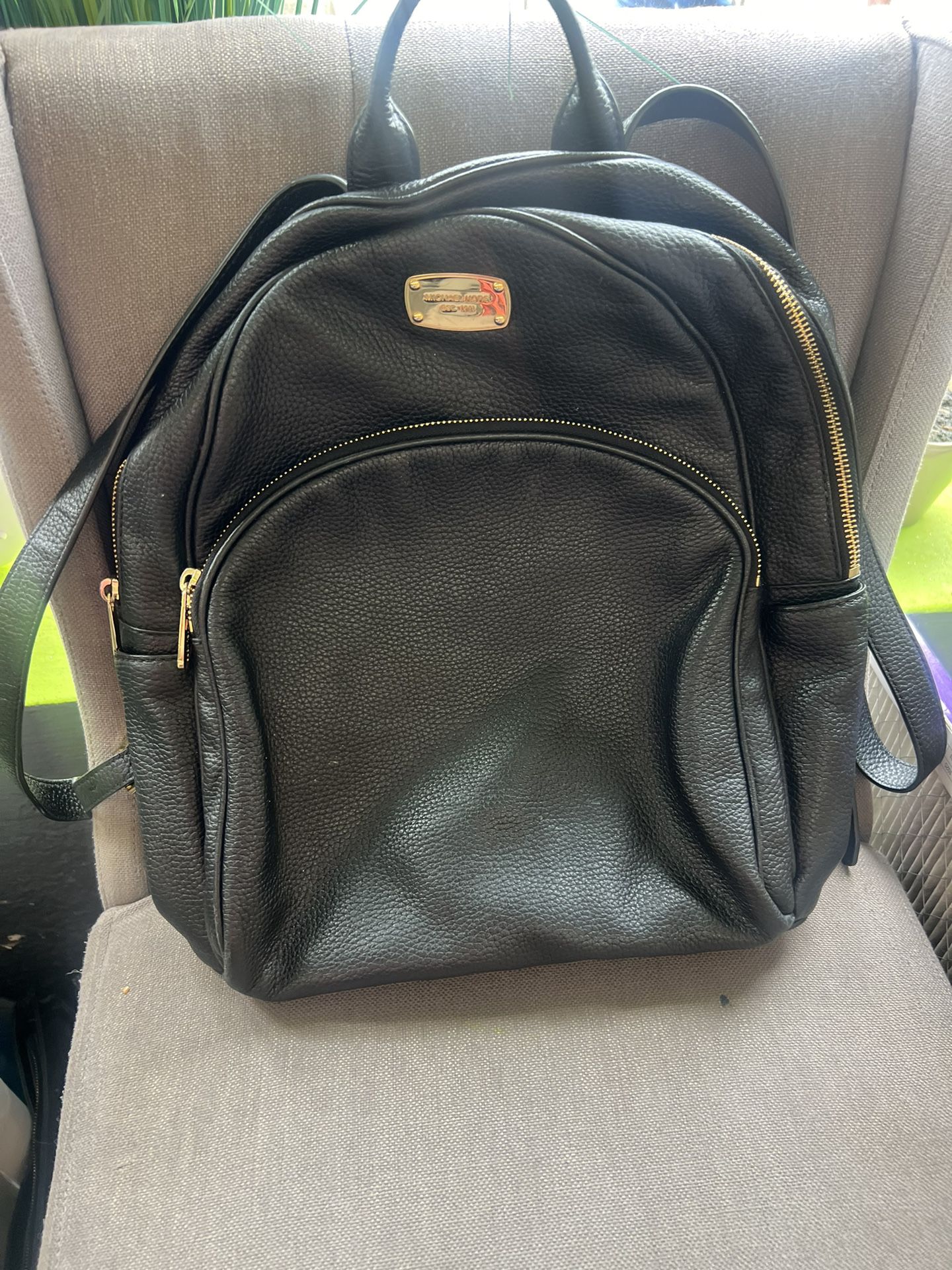 Large Black Mk Leather Backpack 