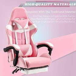 Soontrans Pink Gaming Chairs with Footrest,Ergonomic PC Computer Game Chair,Lovely Home Office Desk Pink Chair with Headrest and Lumbar Support Gamer
