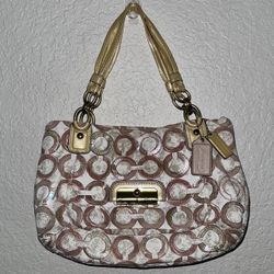 Vintage Coach Purse Pink Cream Gold Monogram Shoulder Bag Hand Bag 