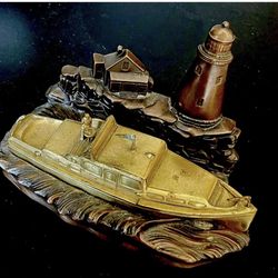 ANTIQUE USA JB 278 MARITIME METAL YACHT SEA BOAT LIGHTHOUSE STATUE ART SCULPTURE