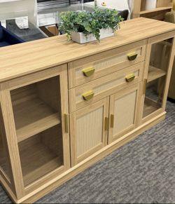 Natural Tan Glass Display Cabinet - Sideboard Cabinet