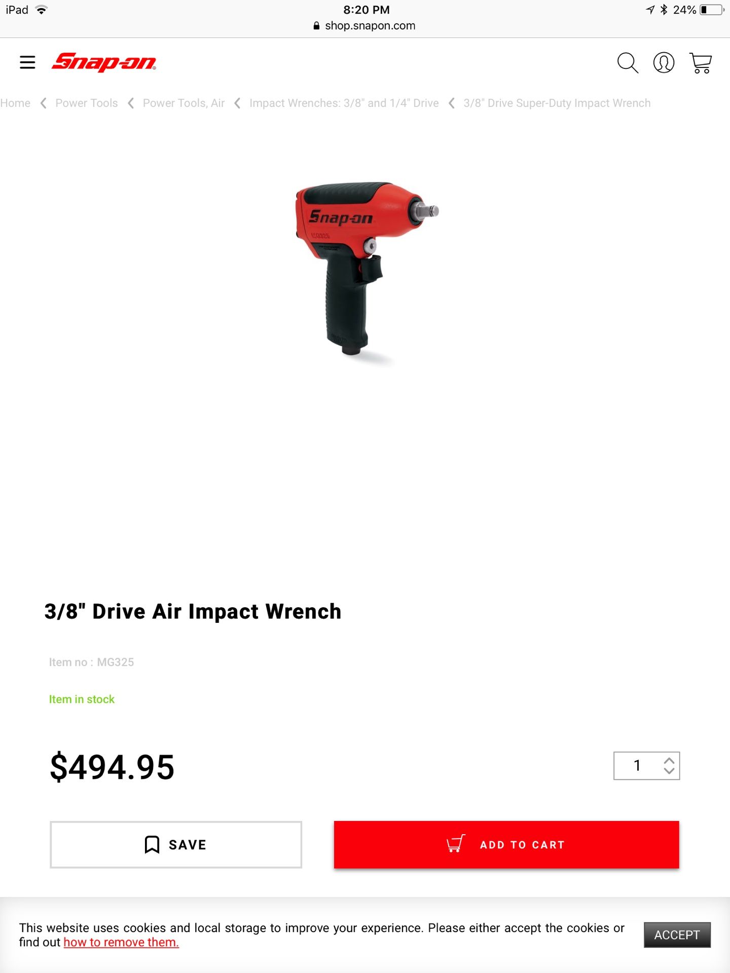 Snap on air impact ratchet tool