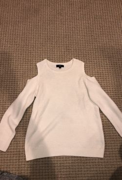 white shoulder cut off sweater