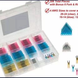 200+ Pieces Heat Shrink Electrical Wire Connectors   Multiple boxes available.  Brand new in sealed case  -Multi pack set 206 pieces total; 200 heat s