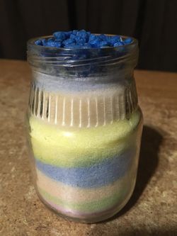 RAINBOW SAND ART GLASS JAR HANDMADE 3.75"