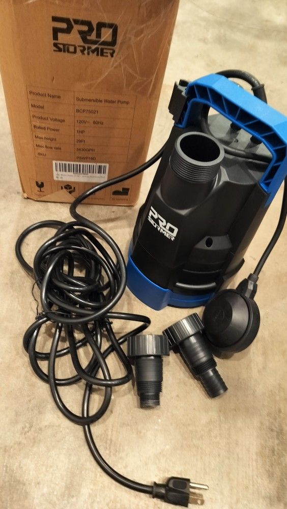 1HP Water Pump, 3430GPH Submersible Portable Clean Water Pump/ see discription