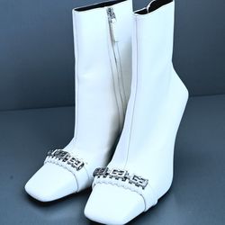 Givenchy G Woven Ankle Boots White Lamb Leather