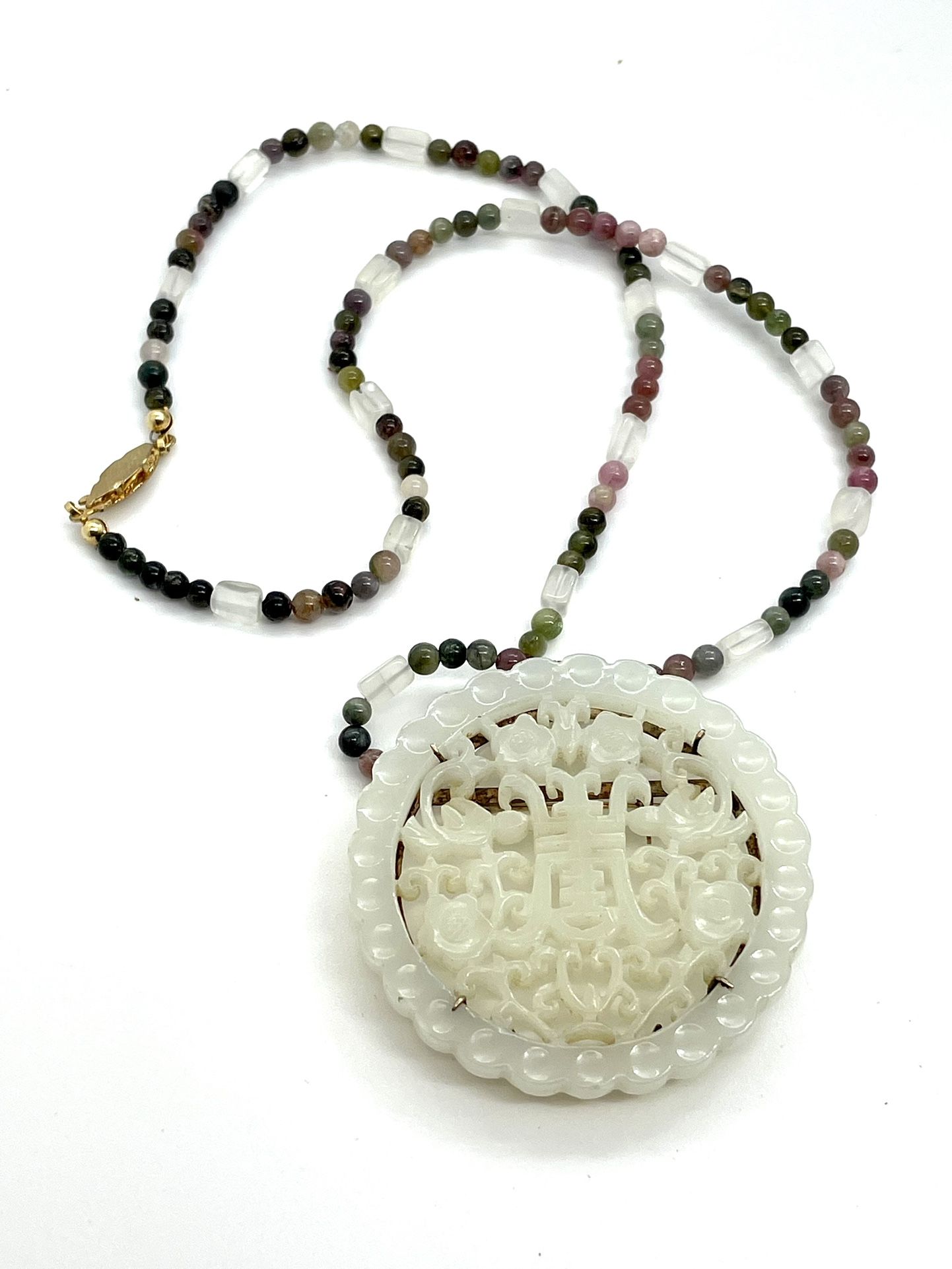 10k Jadeite and Tourmaline Necklace