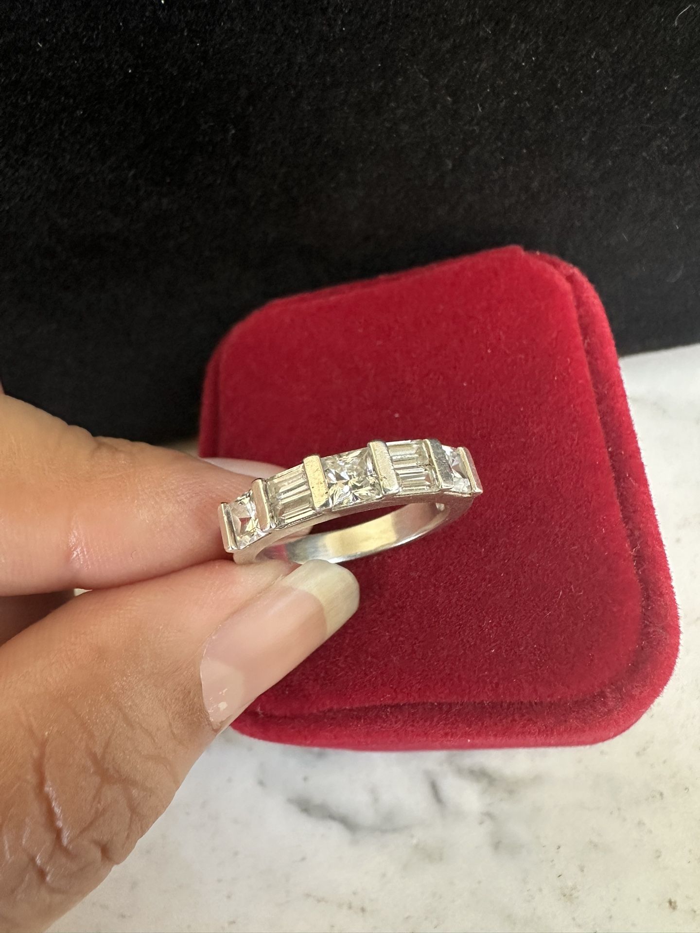 Beautiful 925 Sterling Silver Channel Set Cz Baguettes And Princess Cut Band Ring , Size 7 , Marked 925 , Nice Weight To It