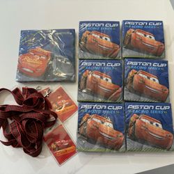 Lightening Mcqueen 6 Sets Of 16 Ct Beverage Napkins , 1 Set Of 16 Regular Napkins 3  Lanyards 
