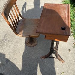Kids antique school desk and chair