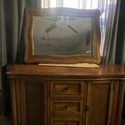 Wood Buffet And Mirror 