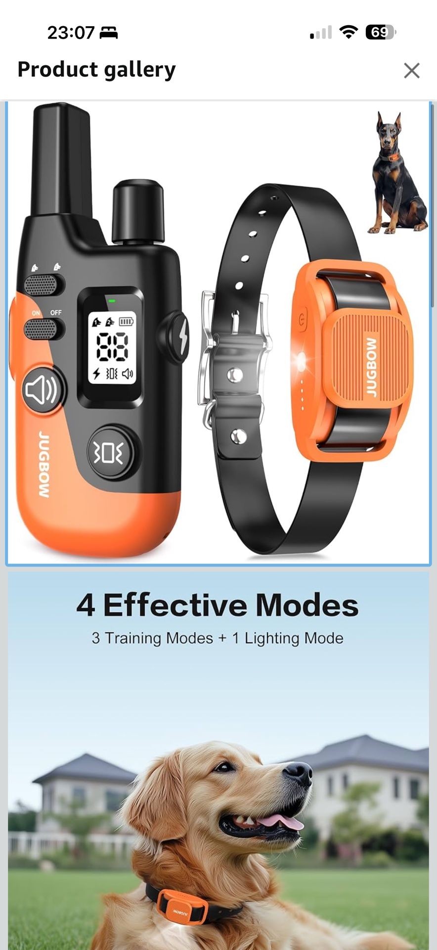 Jugbow Shock Collar for Dogs - 4200FT Dog Training Collar with Remote for 15-120lbs Medium Large Dog, with LED Light IPX8-Waterproof Rechargeable E-Co