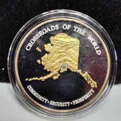 1 Oz Silver Alaska Mint 24k Gold Inlay 