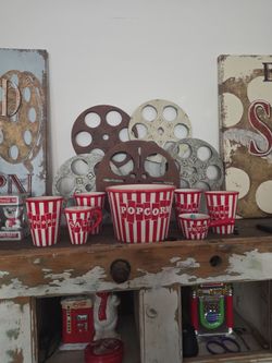 Red & White Striped Popcorn Ceramic Mug Set