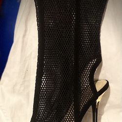 Wild Diva ,Mid Calf Peep Toe Stiletto Boots (fishnet)