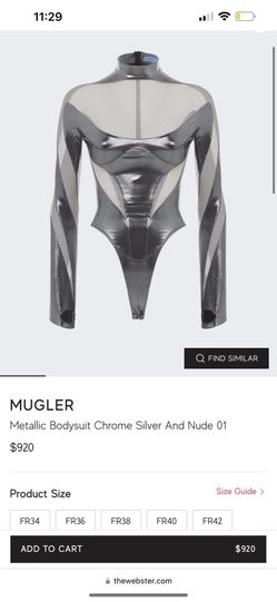 Metallic Bodysuit Chrome Silver And Nude 01
