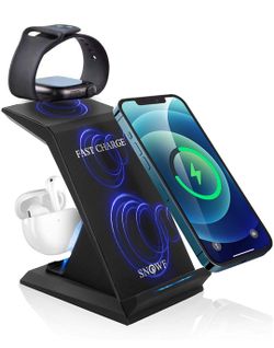 Estación de Carga Rapida Inalámbrico 3 en 1 *Negro* / Wireless Charging Stand, 3 in 1 *Black *