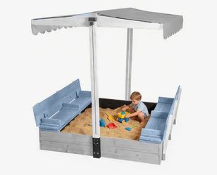 Kids Sandbox GUT05, Wooden Sand Box With Cover and Bench - Sandbox without Toy Bin Storage - Blue