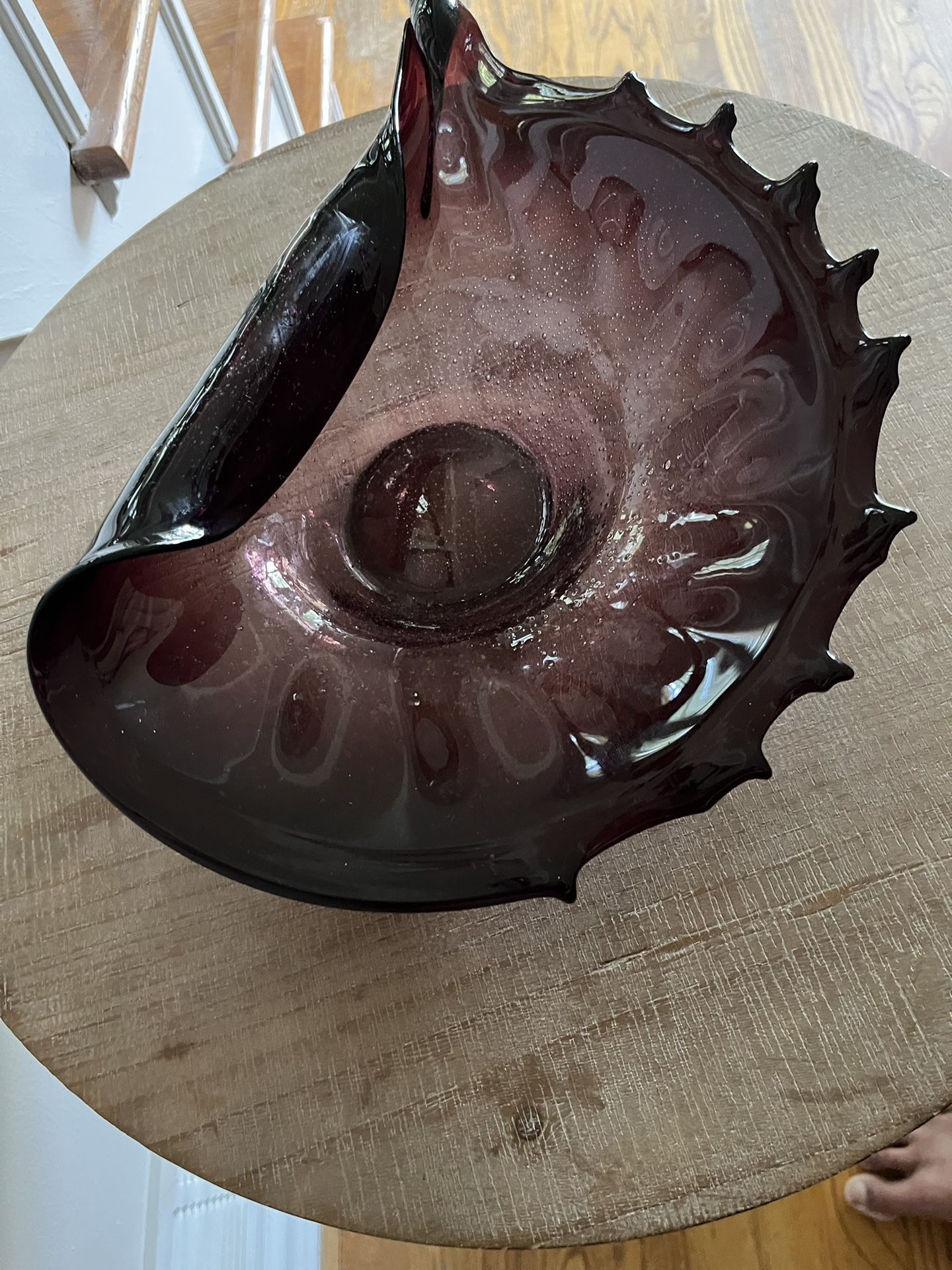 Murano Midcentury Shell Shaped Folded Art Glass Bowl with Inclusions