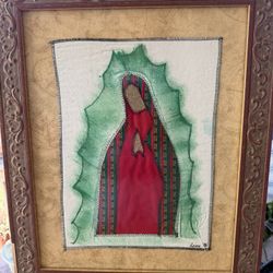 Beautiful Mexican Folk Art Quilted and Painted Virgen De Guadalupe