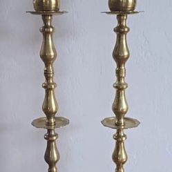 Vintage Etched Brass Candle Holders (33.75" h)