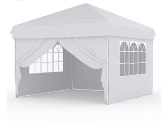 Gazebo 10x10 Folding Canopy Tent, Pop Up Outdoor Shelter with Waterproof UV Protection, 4 Detachable Sidewalls, Carry Bag & Guy Lines for Camping Back