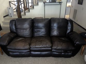 Brown Leather Sofa With 2 Reclining Seats