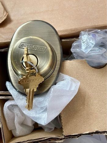 Schlage Plymouth Single Cylinder Handleset and Georgian Knob, Antique Pewter