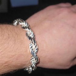 Brand New 10.5mm Silver Rope Bracelet 