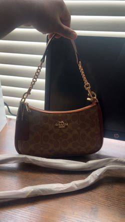 Coach Brown Signature Shoulder Bag with Chain Strap