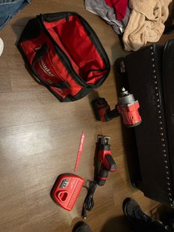 Milwaukee M18 FUEL Impact Wrench, M12 Hackzall Reciprocating Saw, Charger and Bag Lot