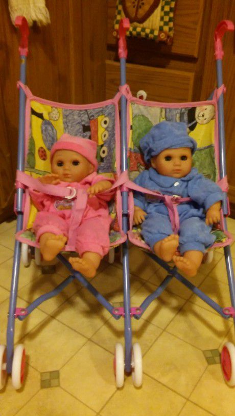 RARE HTF Collectors Twin Babydolls with twin stroller