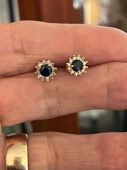 Vintage Sapphire, Diamond, and 14k Stud Earrings