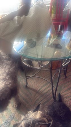 Round Glass Top Side Table with Metal Base